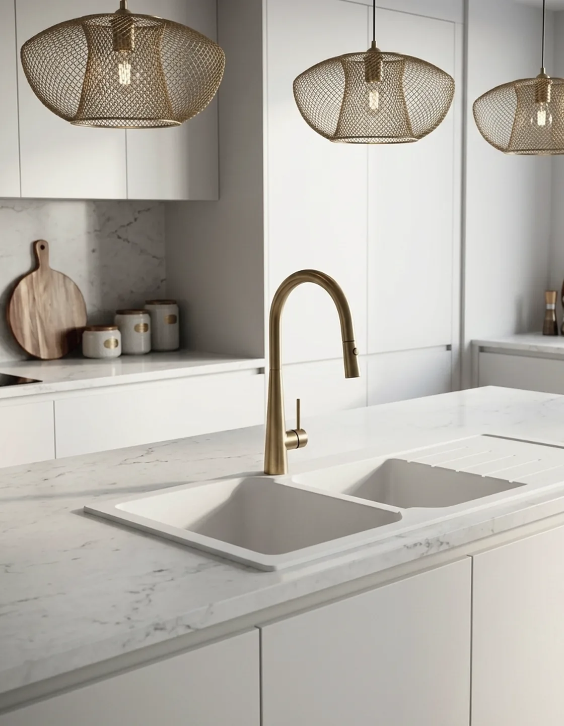Forio 1160 quartz double bowl sink with drainer in matt white