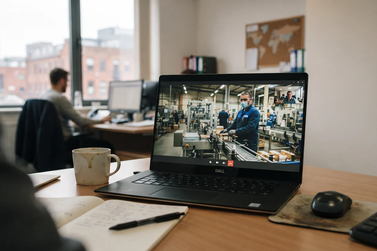 Video call to a factory production line viewed from an Australian office